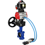 Vanne papillon d'eau Elephant WBV1616E-2W-Fb-H, matériau du corps - fonte QT450, matériau du disque - fonte QT450, joint - EPDM, actionneur pneumatique PA-DA double action, 4V320-08 220V, BKV APL-510N EX, volant MON