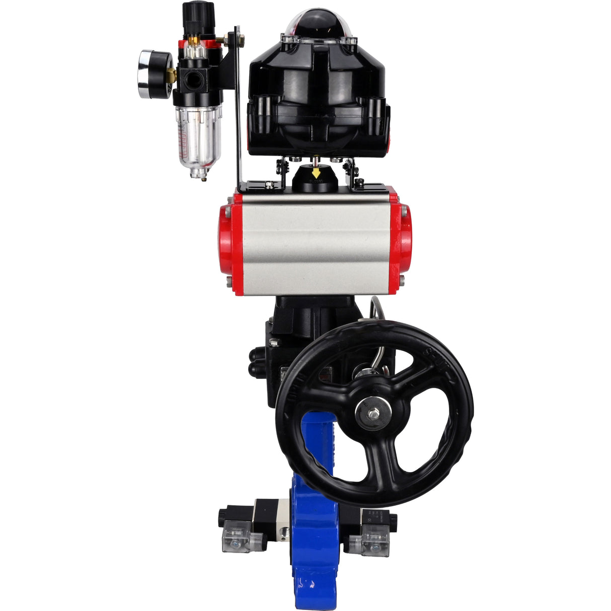 Vanne papillon d'eau Elephant WBV1616E-2W-Fb-H, matériau du corps - fonte QT450, matériau du disque - fonte QT450, joint - EPDM, actionneur pneumatique PA-DA double action, 4V320-08 220V, BKV APL-510N EX, volant MON, BPV AFC2000