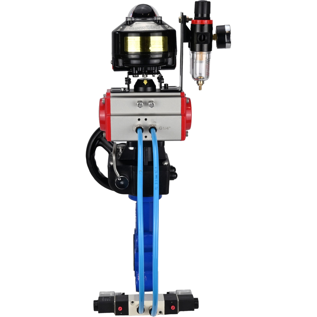 Vanne papillon d'eau Elephant WBV1616E-2W-Fb-H, matériau du corps - fonte QT450, matériau du disque - fonte QT450, joint - EPDM, actionneur pneumatique PA-DA double action, 4V320-08 220V, BKV APL-510N EX, volant MON, BPV AFC2000