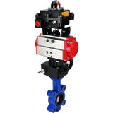 Vanne papillon d'eau Elephant WBV1616E-2W-Fb-H, matériau du corps - fonte QT450, matériau du disque - fonte QT450, joint - EPDM, avec actionneur pneumatique double effet PA-DA, volant MON, BKV APL-410N EX