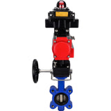 Vanne papillon d'eau Elephant WBV1616E-2W-Fb-H, matériau du corps - fonte QT450, matériau du disque - fonte QT450, joint - EPDM, avec actionneur pneumatique double effet PA-DA, volant MON, BKV APL-410N EX