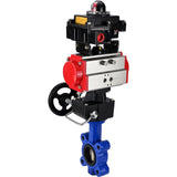 Vanne papillon d'eau Elephant WBV1616E-2W-Fb-H, matériau du corps - fonte QT450, matériau du disque - fonte QT450, joint - EPDM, avec actionneur pneumatique double effet PA-DA, volant MON, BKV APL-410N EX