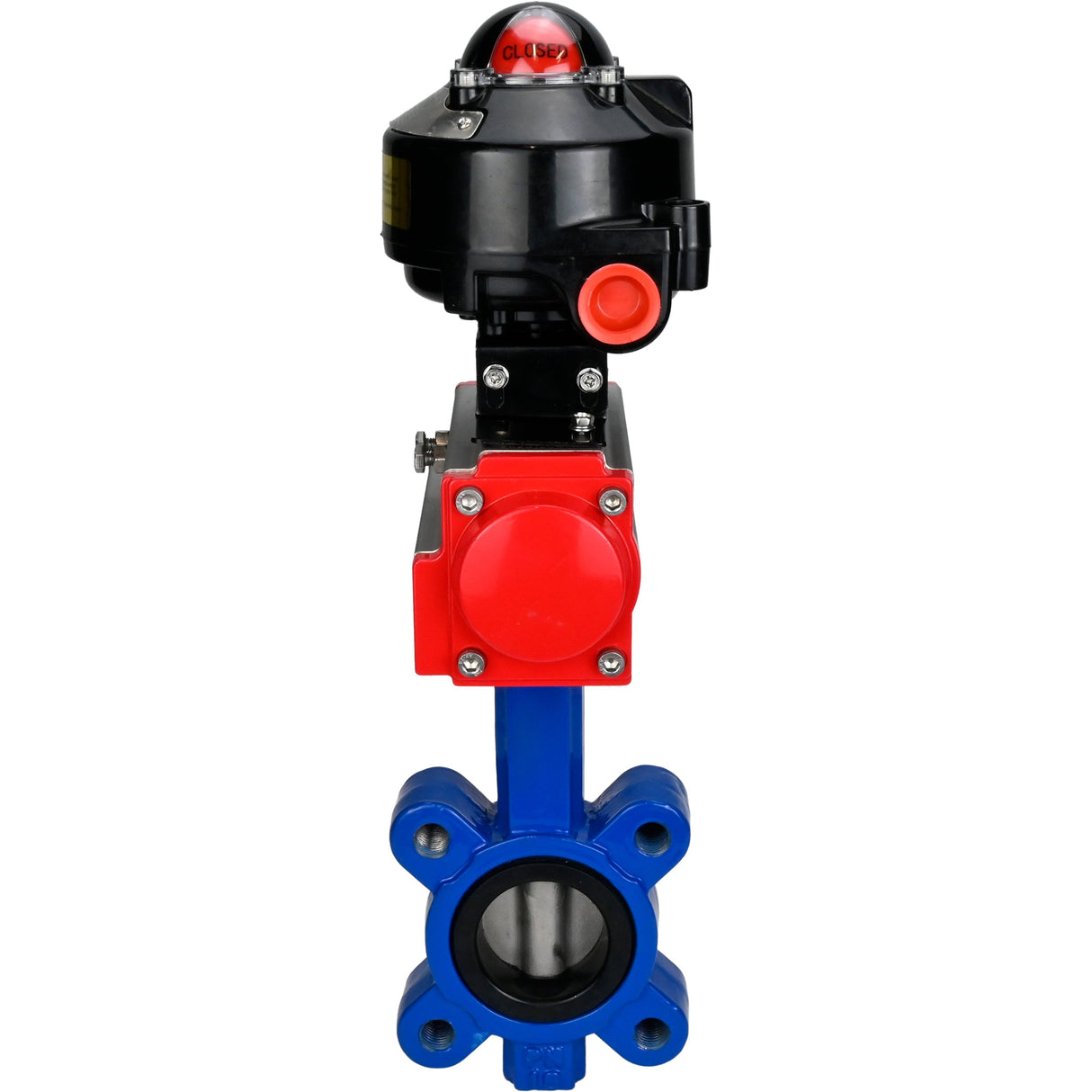 Vanne papillon d'eau Elephant WBV1616N-2W-Fb-H, matériau du corps - fonte QT450, matériau du disque - fonte QT450, joint - NBR, avec actionneur pneumatique double action PA-DA, BKV APL-510N EX