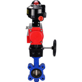 Vanne papillon d'eau Elephant WBV1616N-2W-Fb-H, matériau du corps - fonte QT450, matériau du disque - fonte QT450, joint - NBR, avec actionneur pneumatique double effet PA-DA, volant MON, BKV APL-510N EX