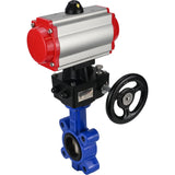 Vanne papillon d'eau Elephant WBV1616E-2W-Fb-H, matériau du corps - fonte QT450, matériau du disque - fonte QT450, joint - EPDM, avec actionneur pneumatique double effet PA-DA, volant MON