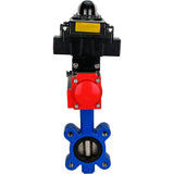 Vanne papillon d'eau Elephant WBV1616N-2W-Fb-H, matériau du corps - fonte QT450, matériau du disque - fonte QT450, joint - NBR, avec actionneur pneumatique double action PA-DA, BKV APL-410N EX