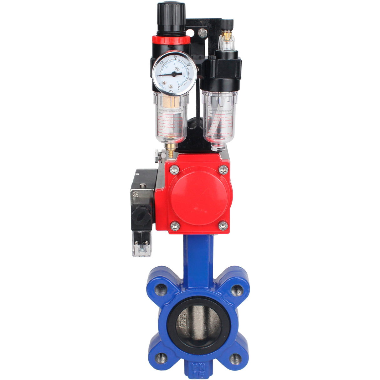 Vanne papillon d'eau Elephant WBV1616N-2W-Fb-H, matériau du corps - fonte QT450, matériau du disque - fonte QT450, joint - NBR, avec actionneur pneumatique double effet PA-DA, 4M310-08 220V, BPV AFC2000