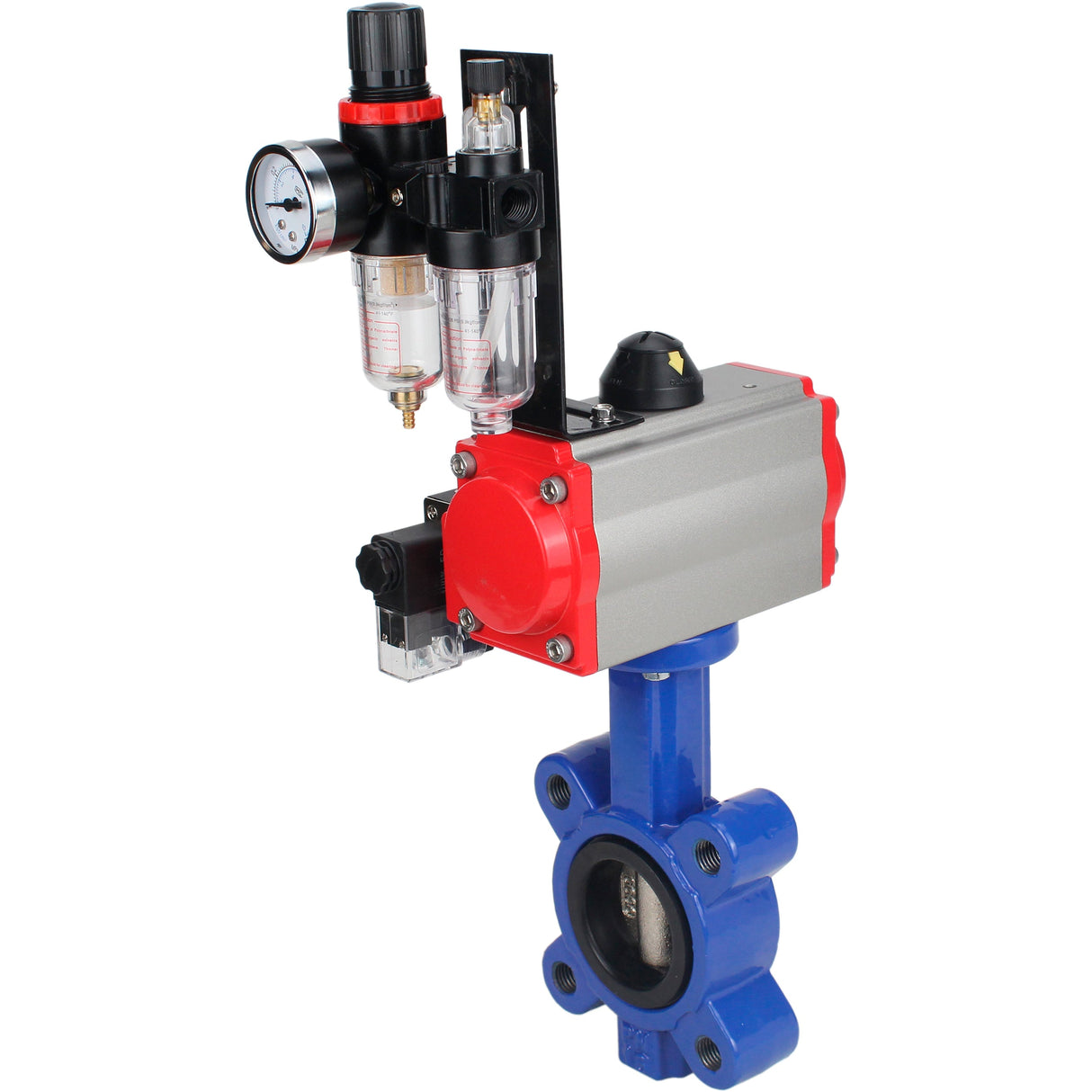 Vanne papillon d'eau Elephant WBV1616N-2W-Fb-H, matériau du corps - fonte QT450, matériau du disque - fonte QT450, joint - NBR, actionneur pneumatique PA-SA avec ressorts de rappel, 4M310-08 220V BPV AFC2000