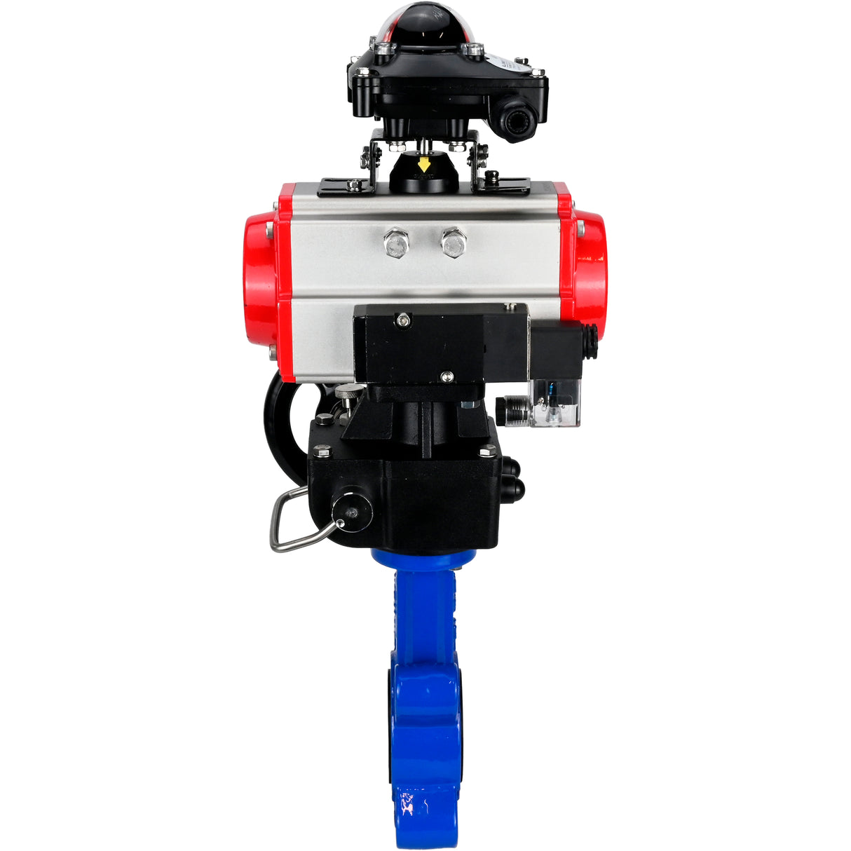 Vanne papillon d'eau Elephant WBV1616E-2W-Fb-H, matériau du corps - fonte QT450, matériau du disque - fonte QT450, joint - EPDM, actionneur pneumatique PA-DA double action, 4M310-08 24V, BKV APL-210N, volant MON