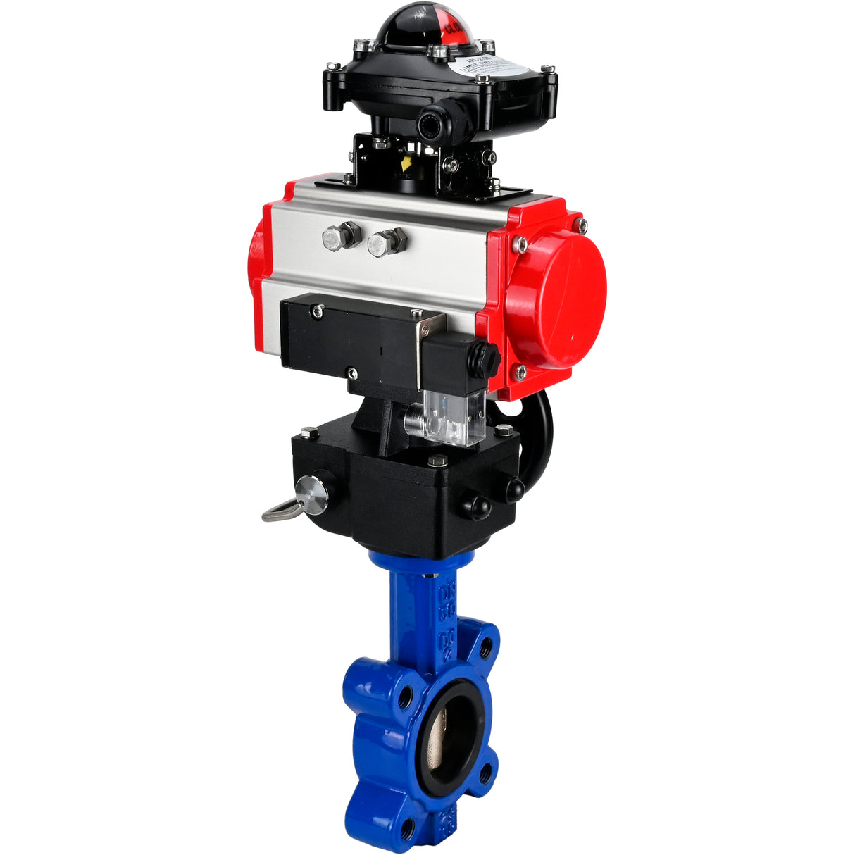 Vanne papillon d'eau Elephant WBV1616E-2W-Fb-H, matériau du corps - fonte QT450, matériau du disque - fonte QT450, joint - EPDM, actionneur pneumatique PA-DA double action, 4M310-08 24V, BKV APL-210N, volant MON