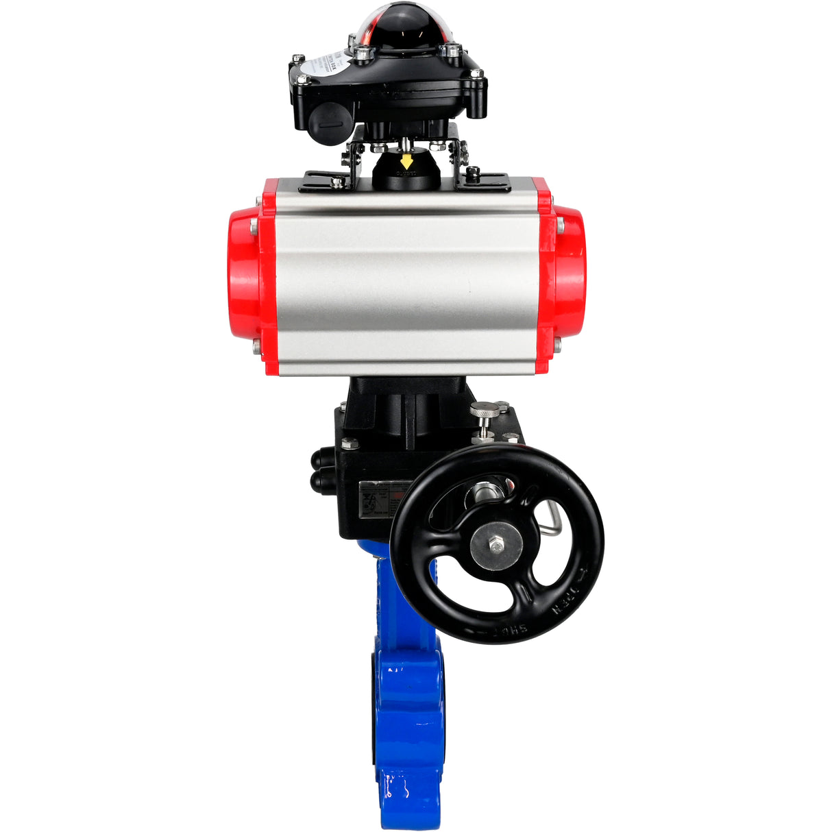 Vanne papillon d'eau Elephant WBV1616E-2W-Fb-H, matériau du corps - fonte QT450, matériau du disque - fonte QT450, joint - EPDM, actionneur pneumatique PA-DA double action, 4M310-08 24V, BKV APL-210N, volant MON