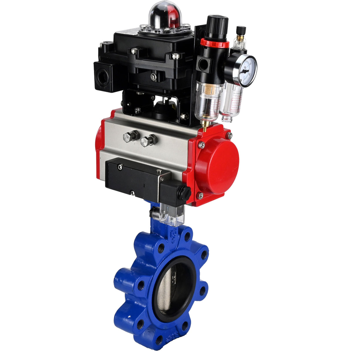 Vanne papillon d'eau Elephant WBV1616E-2W-Fb-H, matériau du corps - fonte QT450, matériau du disque - fonte QT450, joint - EPDM, actionneur pneumatique PA-DA double action, 4M310-08 220V, BKV APL-410N EX BPV AFC2000