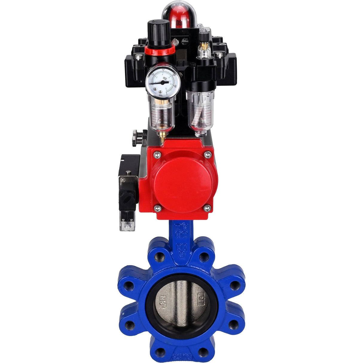 Vanne papillon d'eau Elephant WBV1616E-2W-Fb-H, matériau du corps - fonte QT450, matériau du disque - fonte QT450, joint - EPDM, actionneur pneumatique PA-DA double action, 4M310-08 220V, BKV APL-410N EX BPV AFC2000