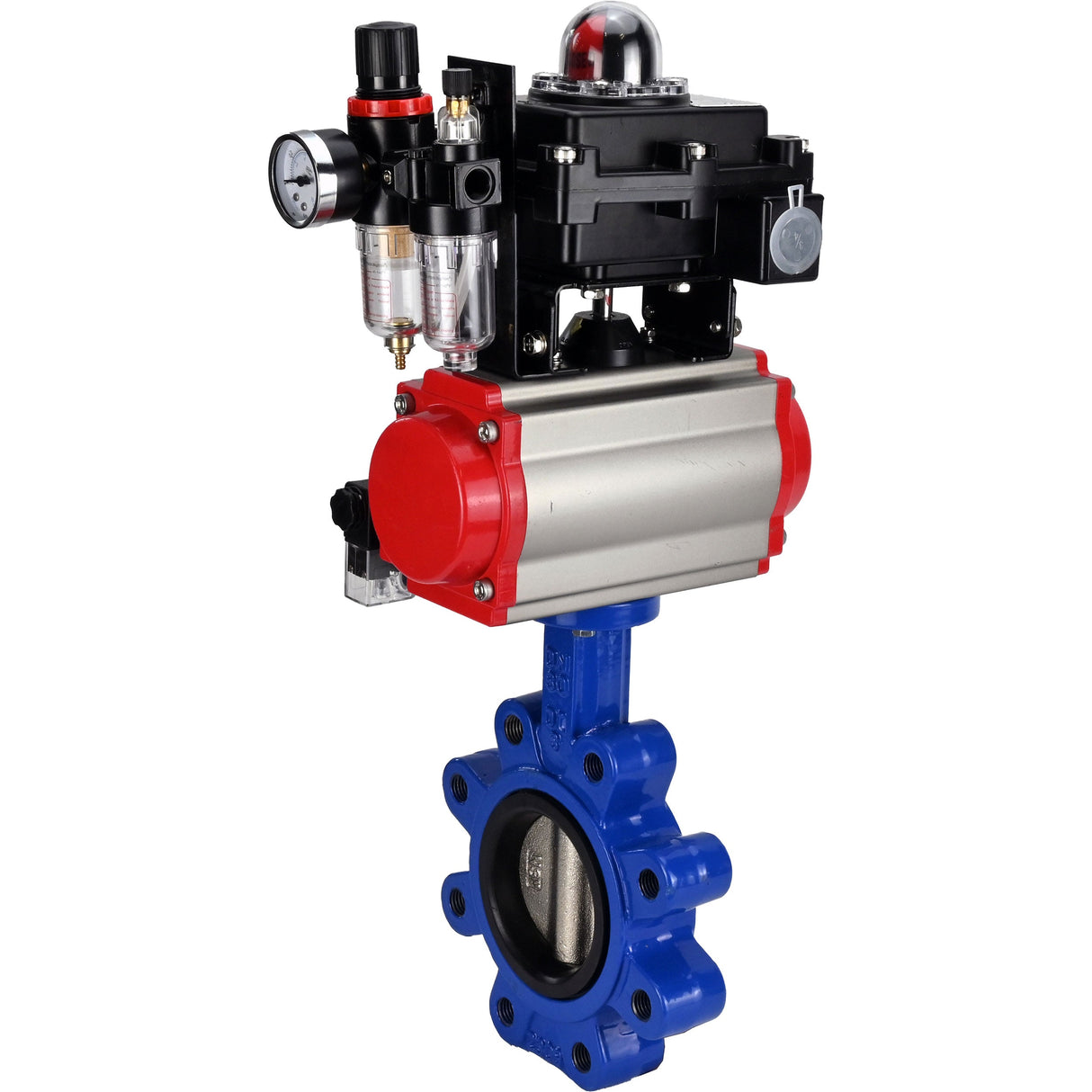 Vanne papillon d'eau Elephant WBV1616E-2W-Fb-H, matériau du corps - fonte QT450, matériau du disque - fonte QT450, joint - EPDM, actionneur pneumatique PA-DA double action, 4M310-08 220V, BKV APL-410N EX BPV AFC2000