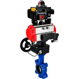 Vanne papillon d'eau Elephant WBV1616E-2W-Fb-H, matériau du corps - fonte QT450, matériau du disque - fonte QT450, joint - EPDM, actionneur pneumatique PA-DA double action, 4M310-08 24V, BKV APL-410N EX, volant MON,