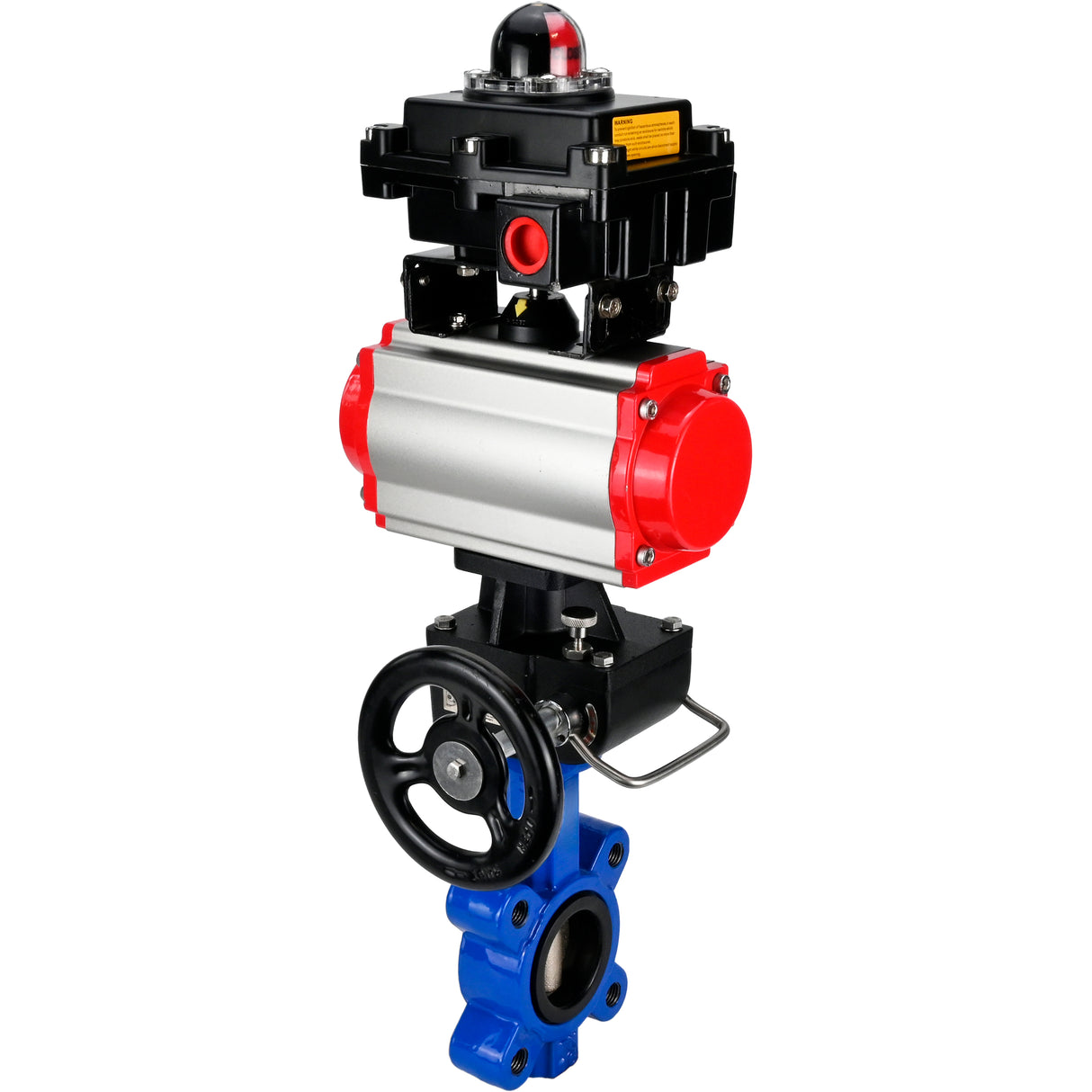 Vanne papillon d'eau Elephant WBV1616E-2W-Fb-H, matériau du corps - fonte QT450, matériau du disque - fonte QT450, joint - EPDM, actionneur pneumatique PA-DA double action, 4M310-08 24V, BKV APL-410N EX, volant MON,