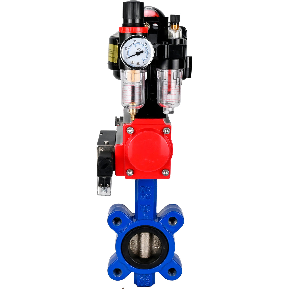Vanne papillon d'eau Elephant WBV1616E-2W-Fb-H, matériau du corps - fonte QT450, matériau du disque - fonte QT450, joint - EPDM, actionneur pneumatique PA-DA double action, 4M310-08 24V, BKV APL-510N EX, BPV AFC2000