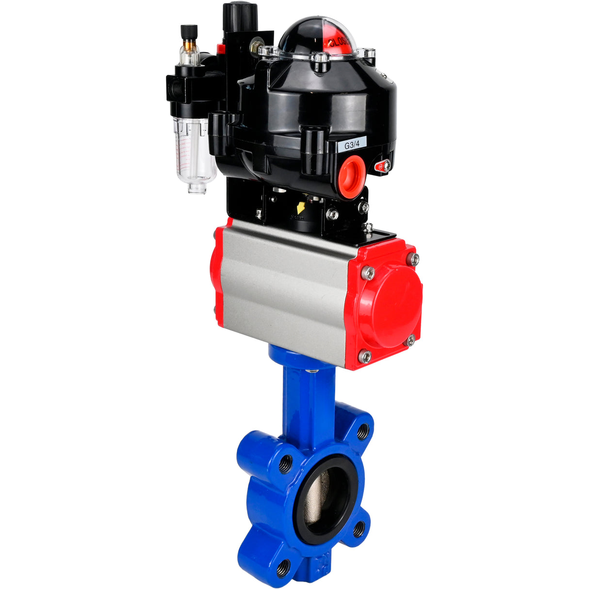 Vanne papillon d'eau Elephant WBV1616E-2W-Fb-H, matériau du corps - fonte QT450, matériau du disque - fonte QT450, joint - EPDM, actionneur pneumatique PA-DA double action, 4M310-08 24V, BKV APL-510N EX, BPV AFC2000