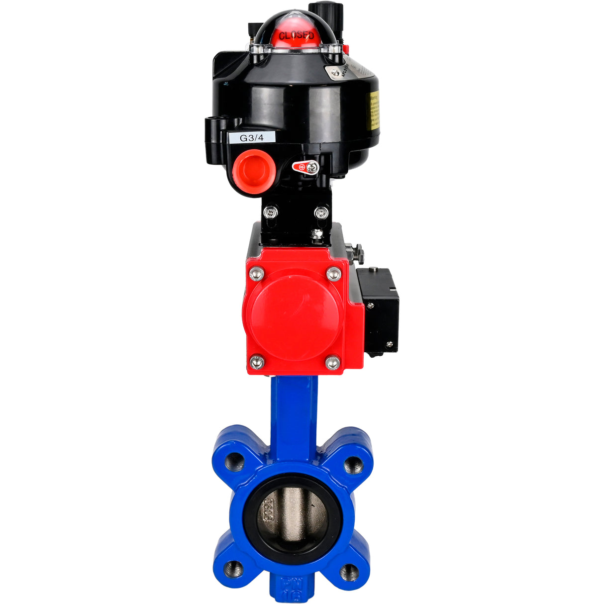 Vanne papillon d'eau Elephant WBV1616E-2W-Fb-H, matériau du corps - fonte QT450, matériau du disque - fonte QT450, joint - EPDM, actionneur pneumatique PA-DA double action, 4M310-08 24V, BKV APL-510N EX, BPV AFC2000