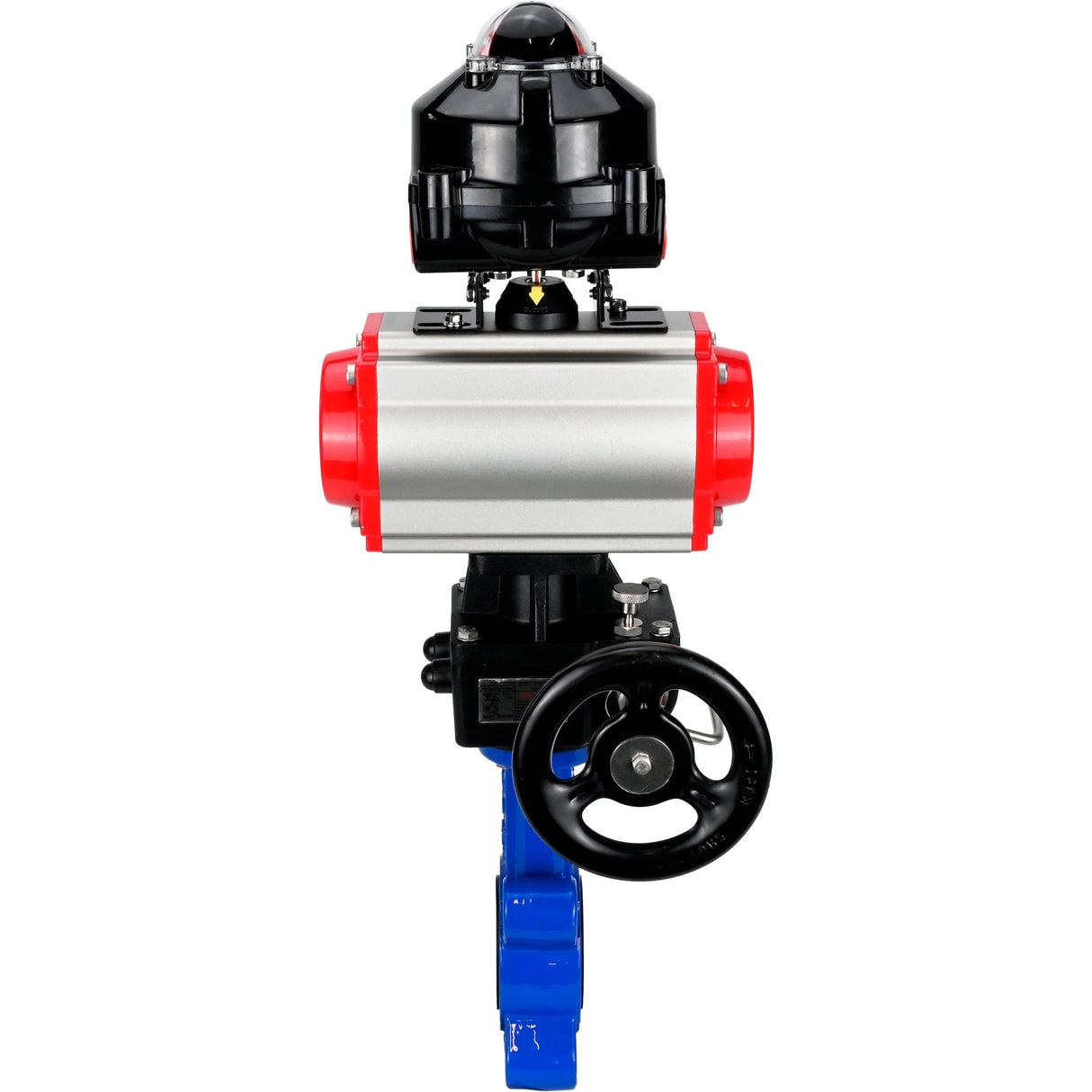 Vanne papillon d'eau Elephant WBV1616E-2W-Fb-H, matériau du corps - fonte QT450, matériau du disque - fonte QT450, joint - EPDM, actionneur pneumatique PA-DA double action, 4M310-08 24V, BKV APL-510N EX, volant MON