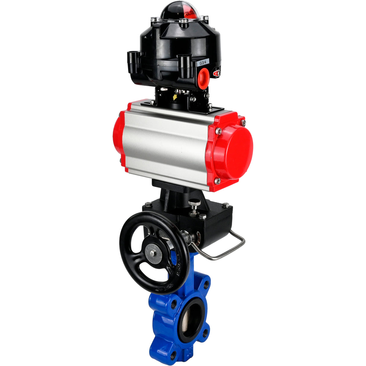 Vanne papillon d'eau Elephant WBV1616E-2W-Fb-H, matériau du corps - fonte QT450, matériau du disque - fonte QT450, joint - EPDM, actionneur pneumatique PA-DA double action, 4M310-08 24V, BKV APL-510N EX, volant MON