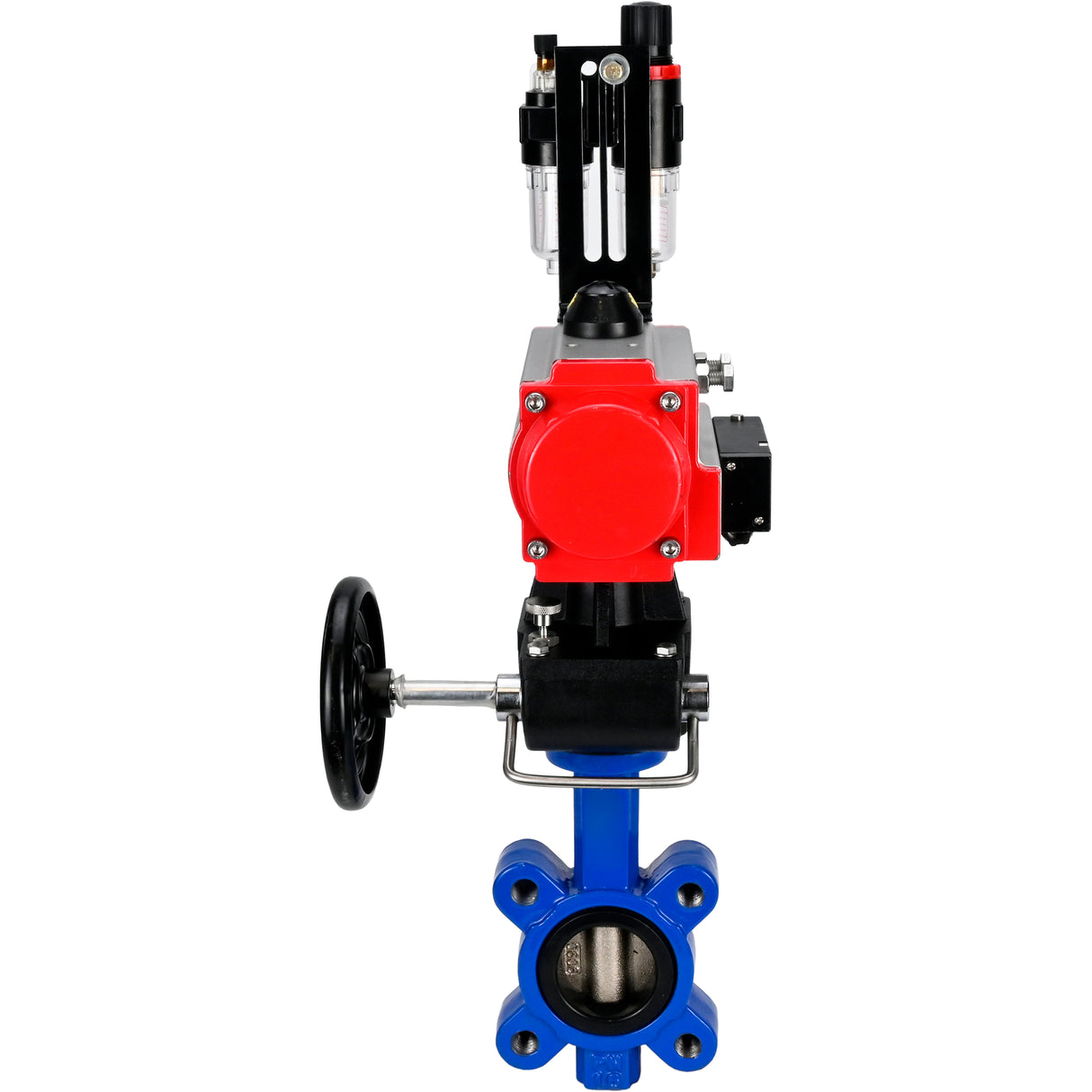 Vanne papillon d'eau Elephant WBV1616N-2W-Fb-H, matériau du corps - fonte QT450, matériau du disque - fonte QT450, joint - NBR, actionneur pneumatique PA-DA double action, volant manuel 4M310-08 24V MON, BPV AFC2000