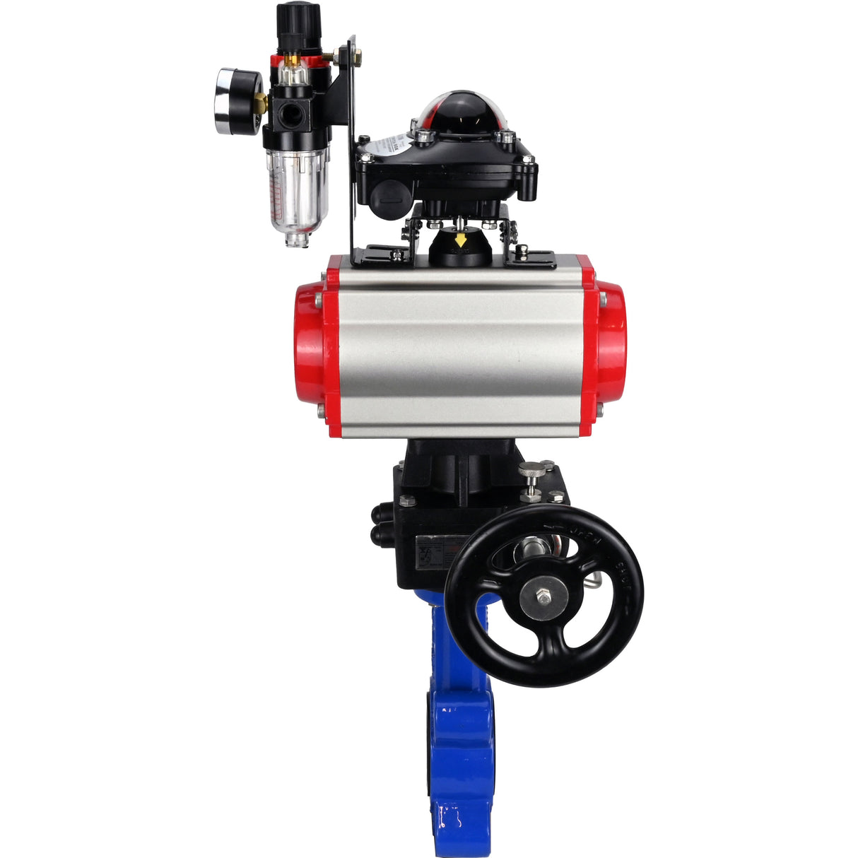 Vanne papillon d'eau Elephant WBV1616E-2W-Fb-H, matériau du corps - fonte QT450, matériau du disque - fonte QT450, joint - EPDM, actionneur pneumatique PA-DA double action, 4M310-08 24V, BKV APL-210N, volant MON, BPV AFC2000