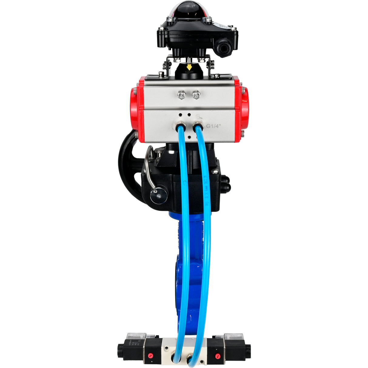 Vanne papillon d'eau Elephant WBV1616E-2W-Fb-H, matériau du corps - fonte QT450, matériau du disque - fonte QT450, joint - EPDM, actionneur pneumatique PA-DA double action, 4V320-08 220V, BKV APL-210N, volant MON