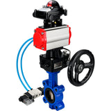 Vanne papillon d'eau Elephant WBV1616E-2W-Fb-H, matériau du corps - fonte QT450, matériau du disque - fonte QT450, joint - EPDM, actionneur pneumatique PA-DA double action, 4V320-08 220V, BKV APL-210N, volant MON