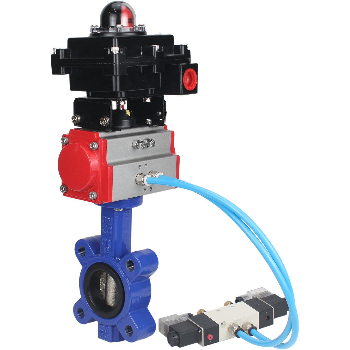 Vanne papillon d'eau Elephant WBV1616N-2W-Fb-H, matériau du corps - fonte QT450, matériau du disque - fonte QT450, joint - NBR, avec actionneur pneumatique double effet PA-DA, 4V320-08 220V, BKV APL-410N EX