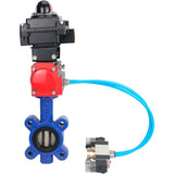 Vanne papillon d'eau Elephant WBV1616N-2W-Fb-H, matériau du corps - fonte QT450, matériau du disque - fonte QT450, joint - NBR, avec actionneur pneumatique double effet PA-DA, 4V320-08 220V, BKV APL-410N EX