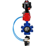 Vanne papillon d'eau Elephant WBV1616E-2W-Fb-H, matériau du corps - fonte QT450, matériau du disque - fonte QT450, joint - EPDM, actionneur pneumatique PA-DA double action, 4V320-08 220V, BKV APL-510N EX