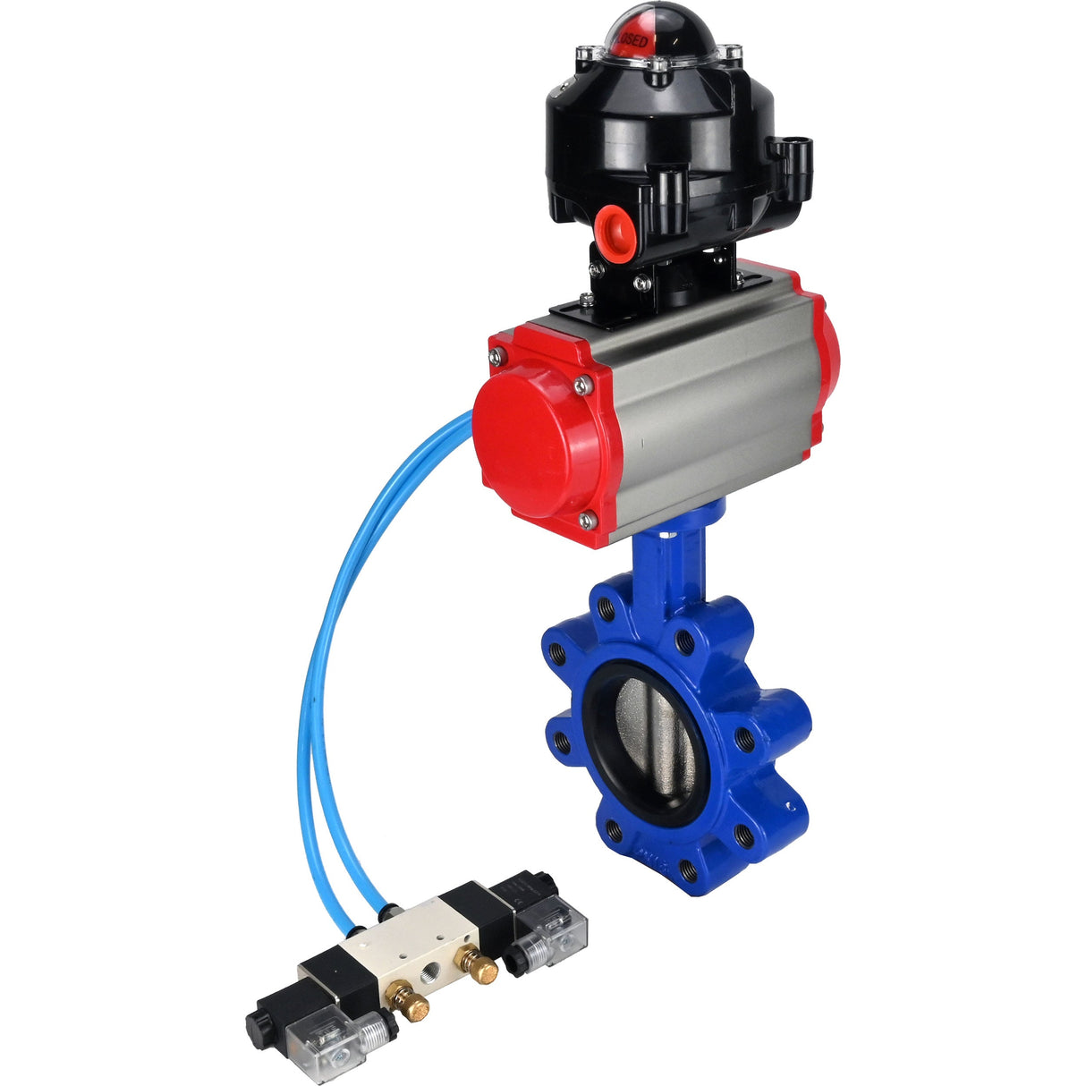 Vanne papillon d'eau Elephant WBV1616E-2W-Fb-H, matériau du corps - fonte QT450, matériau du disque - fonte QT450, joint - EPDM, actionneur pneumatique PA-DA double action, 4V320-08 220V, BKV APL-510N EX