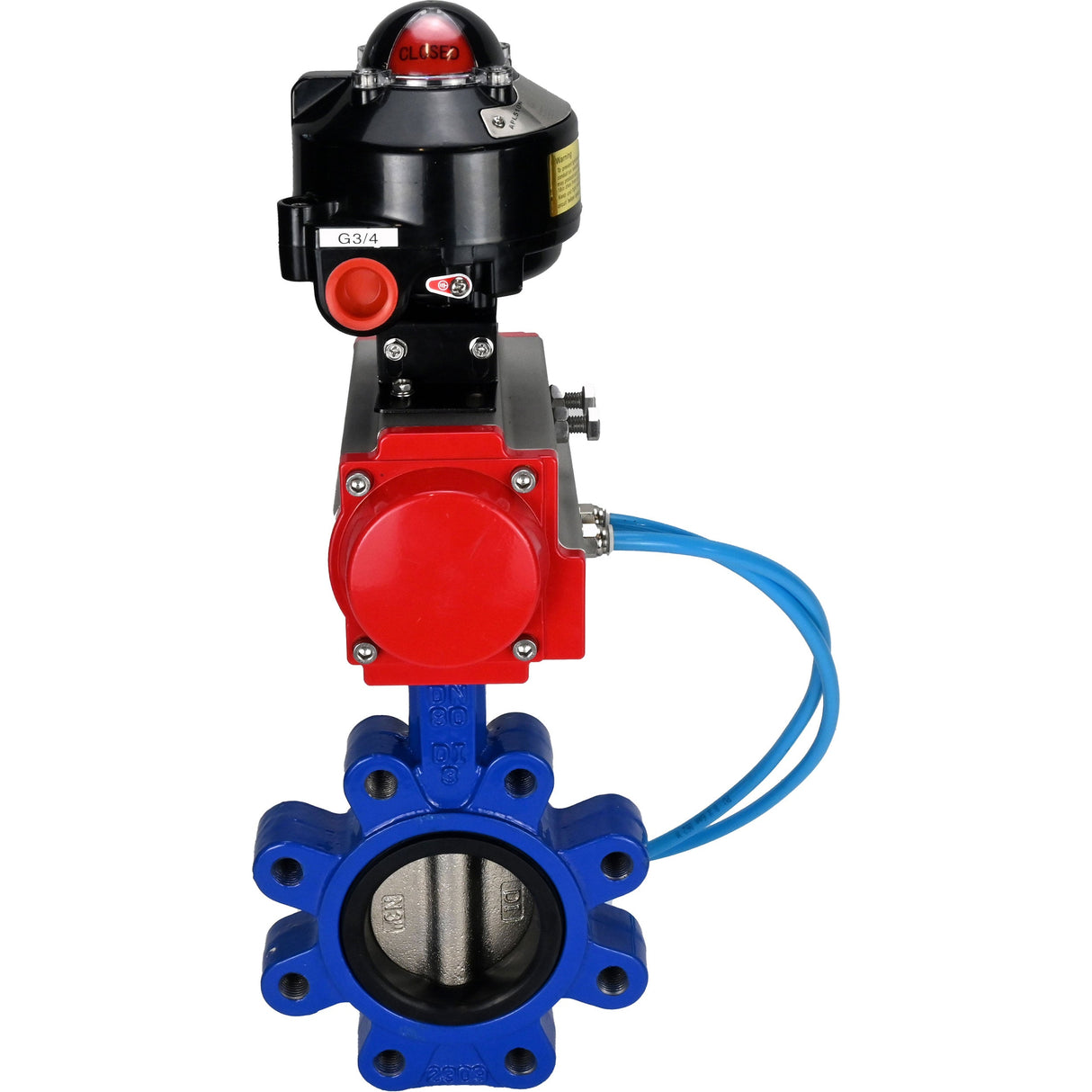 Vanne papillon d'eau Elephant WBV1616E-2W-Fb-H, matériau du corps - fonte QT450, matériau du disque - fonte QT450, joint - EPDM, actionneur pneumatique PA-DA double action, 4V320-08 220V, BKV APL-510N EX