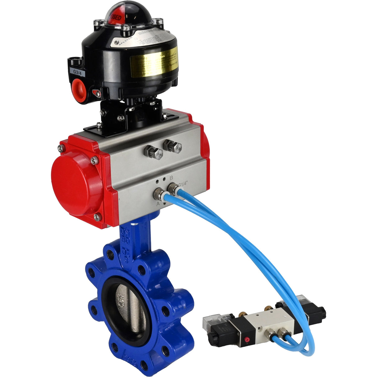 Vanne papillon d'eau Elephant WBV1616E-2W-Fb-H, matériau du corps - fonte QT450, matériau du disque - fonte QT450, joint - EPDM, actionneur pneumatique PA-DA double action, 4V320-08 220V, BKV APL-510N EX