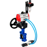 Vanne papillon d'eau Elephant WBV1616E-2W-Fb-H, matériau du corps - fonte QT450, matériau du disque - fonte QT450, joint - EPDM, avec actionneur pneumatique double effet PA-DA, 4V320-10 220V, volant MON, BPV AFC2000
