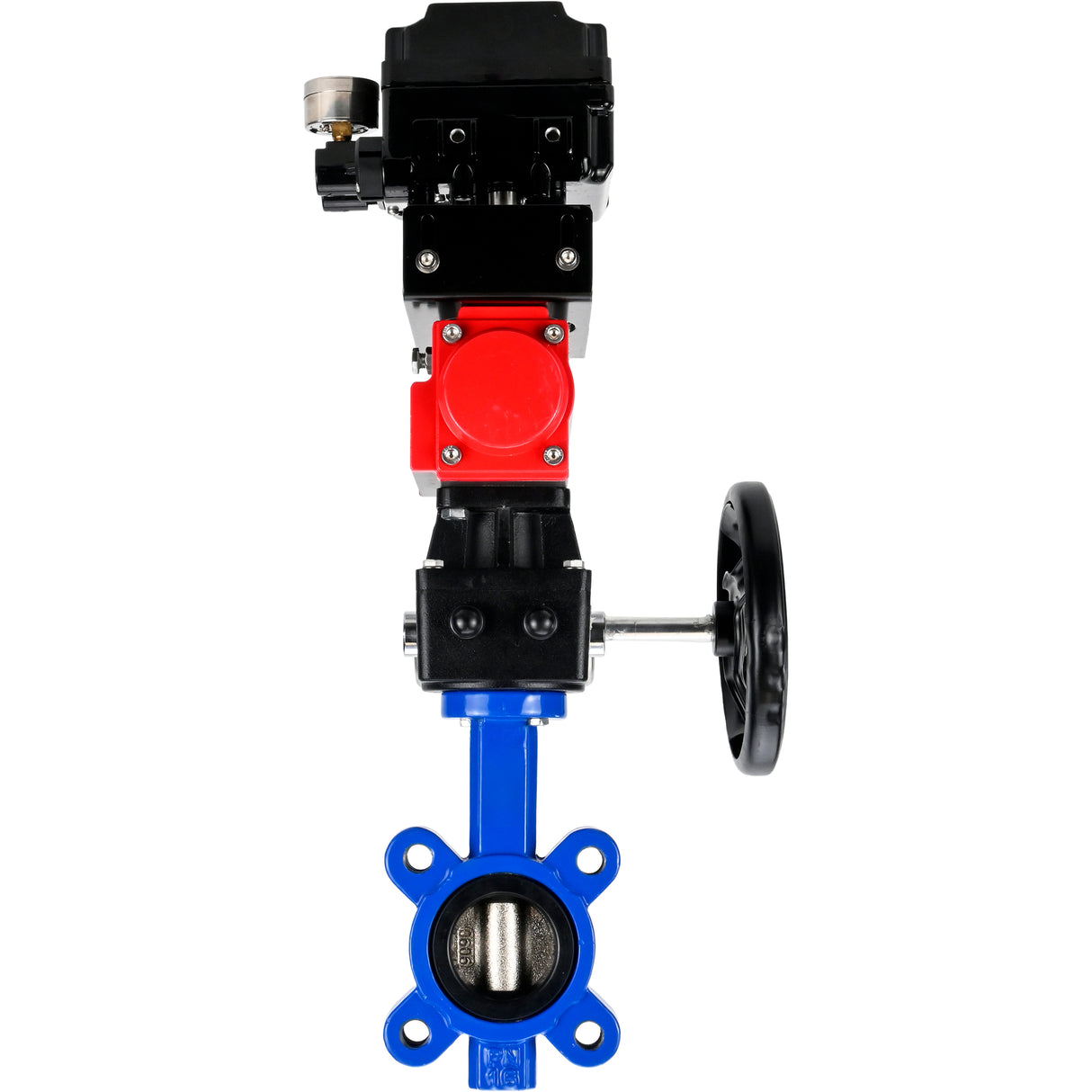 Water Butterfly Valve Elephant WBV1616E-2W-Fb-H, body material - cast iron QT450, disk material - cast iron QT450, seal - EPDM, with pneumatic actuator double action PA-DA, handwheel MON, electropneumatic rotary positioner YT-1000RSN without feedback