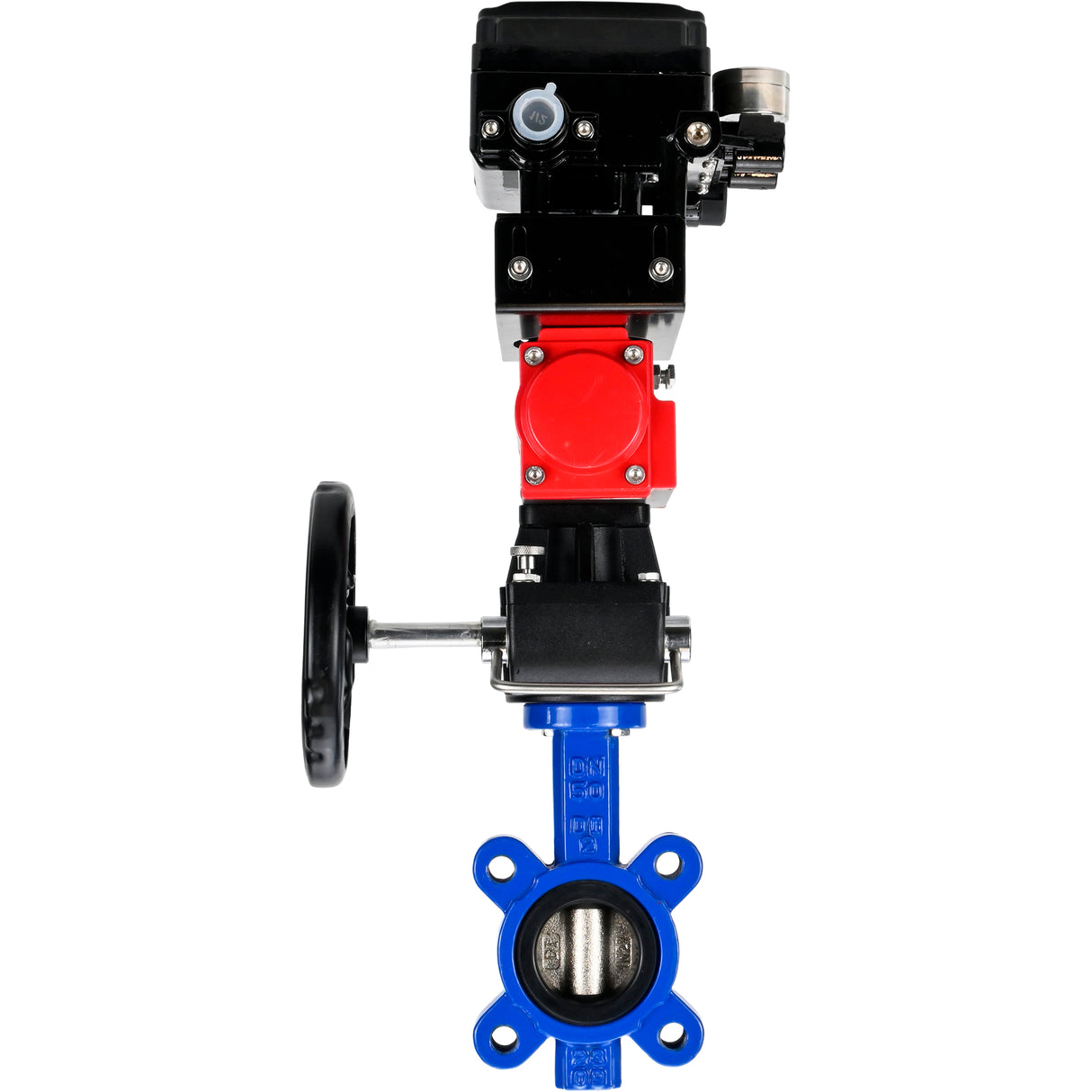 Water Butterfly Valve Elephant WBV1616E-2W-Fb-H, body material - cast iron QT450, disk material - cast iron QT450, seal - EPDM, with pneumatic actuator double action PA-DA, handwheel MON, electropneumatic rotary positioner YT-1000RSN without feedback