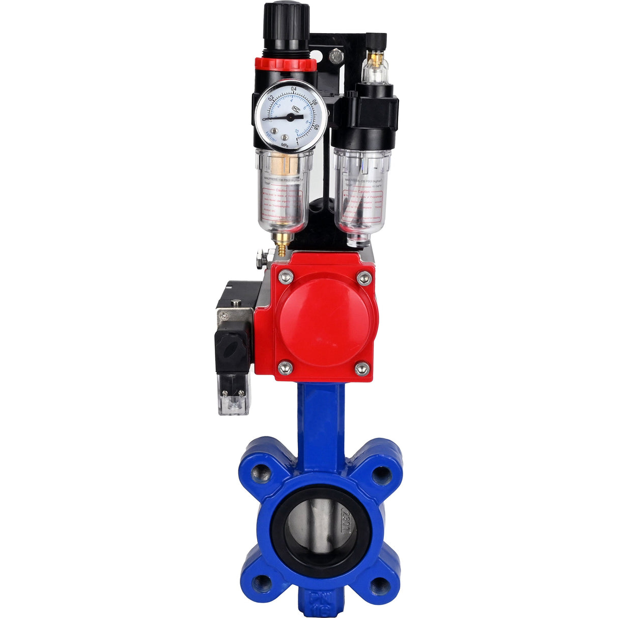 Vanne papillon d'eau Elephant WBV1631E-2W-Fb-H, matériau du corps - fonte QT450, matériau du disque - acier inoxydable AISI 304, joint - EPDM, avec actionneur pneumatique double effet PA-DA, 4M310-08 220V, BPV AFC2000