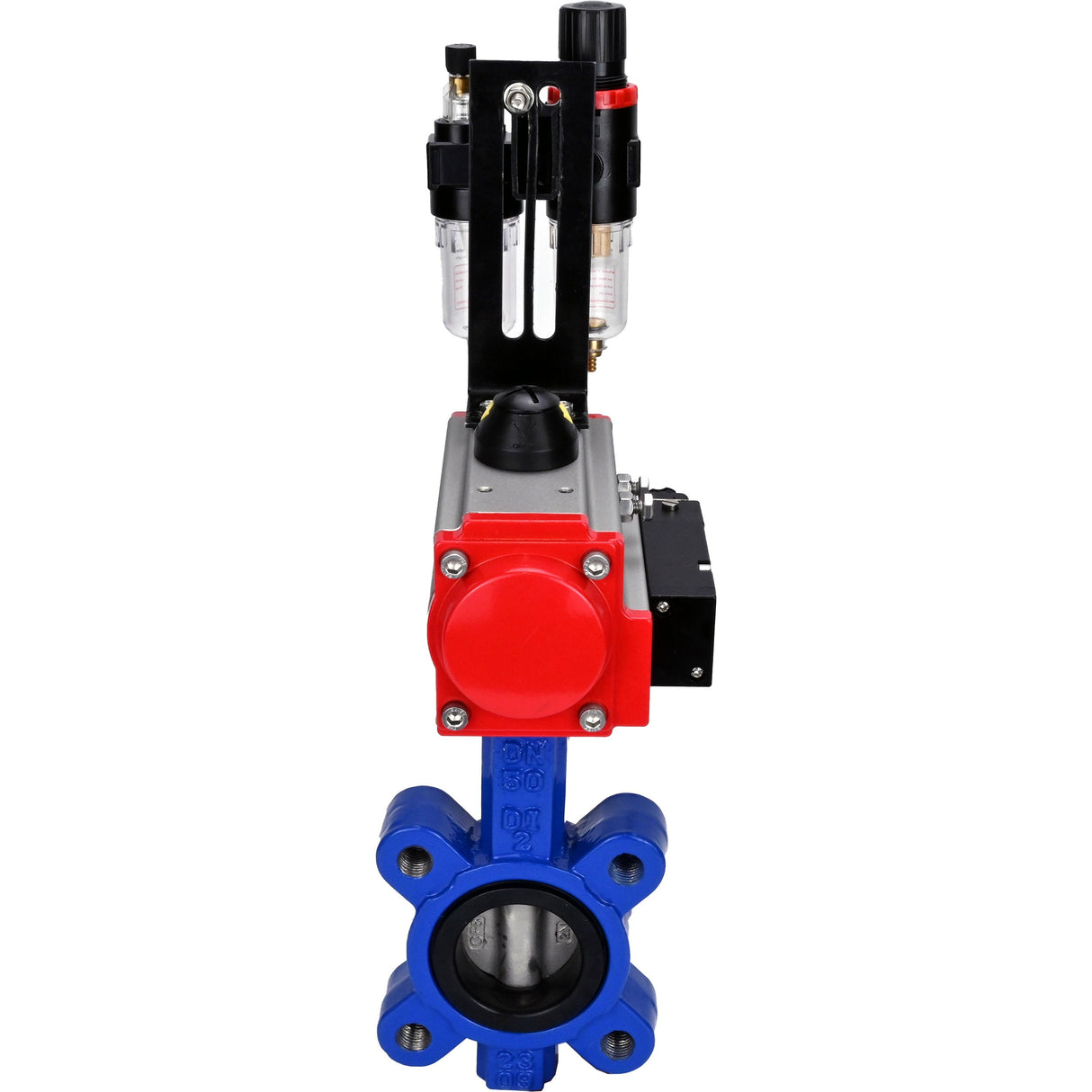 Vanne papillon d'eau Elephant WBV1631E-2W-Fb-H, matériau du corps - fonte QT450, matériau du disque - acier inoxydable AISI 304, joint - EPDM, avec actionneur pneumatique double effet PA-DA, 4M310-08 220V, BPV AFC2000