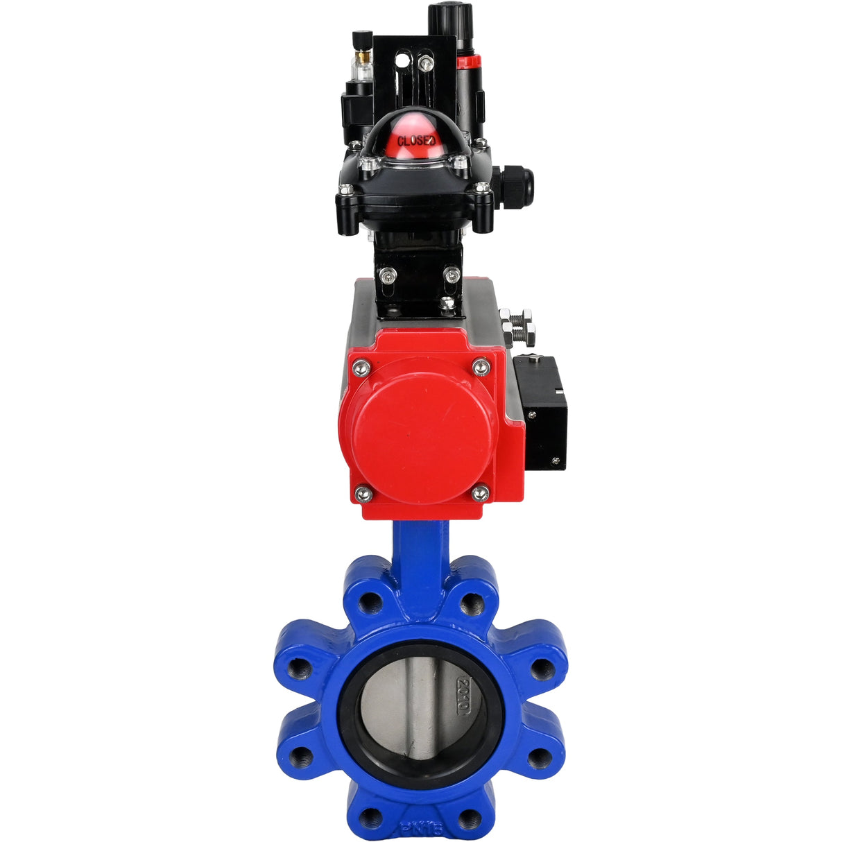 Vanne papillon d'eau Elephant WBV1631N-2W-Fb-H, matériau du corps - fonte QT450, matériau du disque - acier inoxydable AISI 304, joint - NBR, actionneur pneumatique PA-SA avec ressorts de rappel, 4M310-08 24V, BKV APL-210N BPV AFC2000
