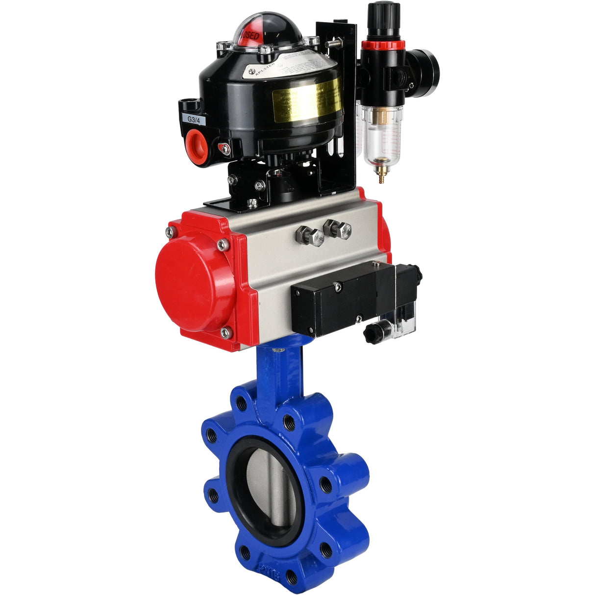 Vanne papillon d'eau Elephant WBV1631N-2W-Fb-H, matériau du corps - fonte QT450, matériau du disque - acier inoxydable AISI 304, joint - NBR, actionneur pneumatique PA-SA avec ressorts de rappel, 4M310-08 220V, BKV APL-510N EX, BPV AFC2000