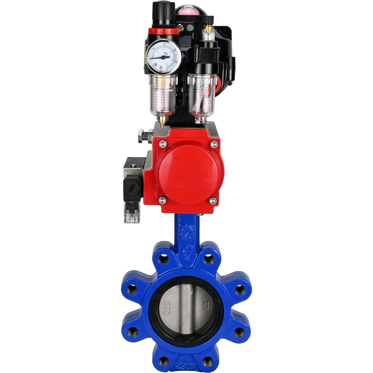 Vanne papillon d'eau Elephant WBV1631N-2W-Fb-H, matériau du corps - fonte QT450, matériau du disque - acier inoxydable AISI 304, joint - NBR, actionneur pneumatique PA-SA avec ressorts de rappel, 4M310-08 220V, BKV APL-510N EX, BPV AFC2000