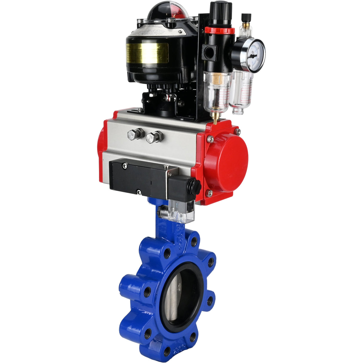 Vanne papillon d'eau Elephant WBV1631N-2W-Fb-H, matériau du corps - fonte QT450, matériau du disque - acier inoxydable AISI 304, joint - NBR, actionneur pneumatique PA-SA avec ressorts de rappel, 4M310-08 220V, BKV APL-510N EX, BPV AFC2000