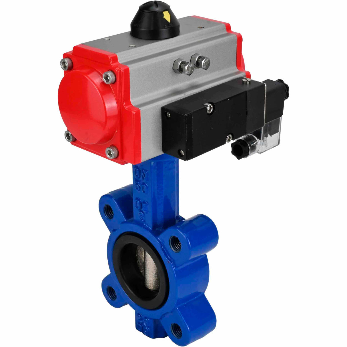 Vanne papillon d'eau Elephant WBV1631N-2W-Fb-H, matériau du corps - fonte QT450, matériau du disque - acier inoxydable AISI 304, joint - NBR, avec actionneur pneumatique double effet PA-DA, 4M310-08 24V