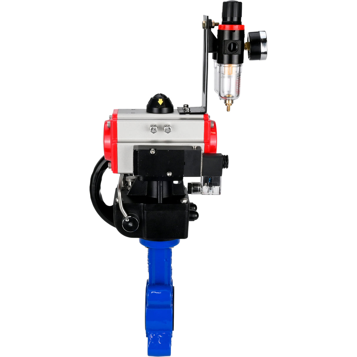 Vanne papillon d'eau Elephant WBV1631E-2W-Fb-H, matériau du corps - fonte QT450, matériau du disque - acier inoxydable AISI 304, joint - EPDM, avec actionneur pneumatique double effet PA-DA, 4M310-08 220V, volant MON, BPV AFC2000