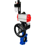 Vanne papillon d'eau Elephant WBV1631E-2W-Fb-H, matériau du corps - fonte QT450, matériau du disque - acier inoxydable AISI 304, joint - EPDM, avec actionneur pneumatique double effet PA-DA, 4M310-08 220V, volant MON, BPV AFC2000