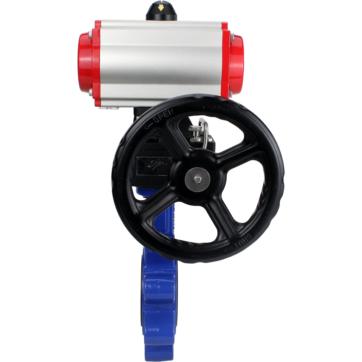 Vanne papillon d'eau Elephant WBV1631N-2W-Fb-H, matériau du corps - fonte QT450, matériau du disque - acier inoxydable AISI 304, joint - NBR, avec actionneur pneumatique double effet PA-DA, 4M310-08 24V, volant MON