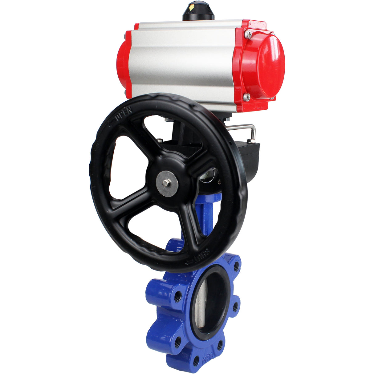 Vanne papillon d'eau Elephant WBV1631N-2W-Fb-H, matériau du corps - fonte QT450, matériau du disque - acier inoxydable AISI 304, joint - NBR, avec actionneur pneumatique double effet PA-DA, 4M310-08 24V, volant MON