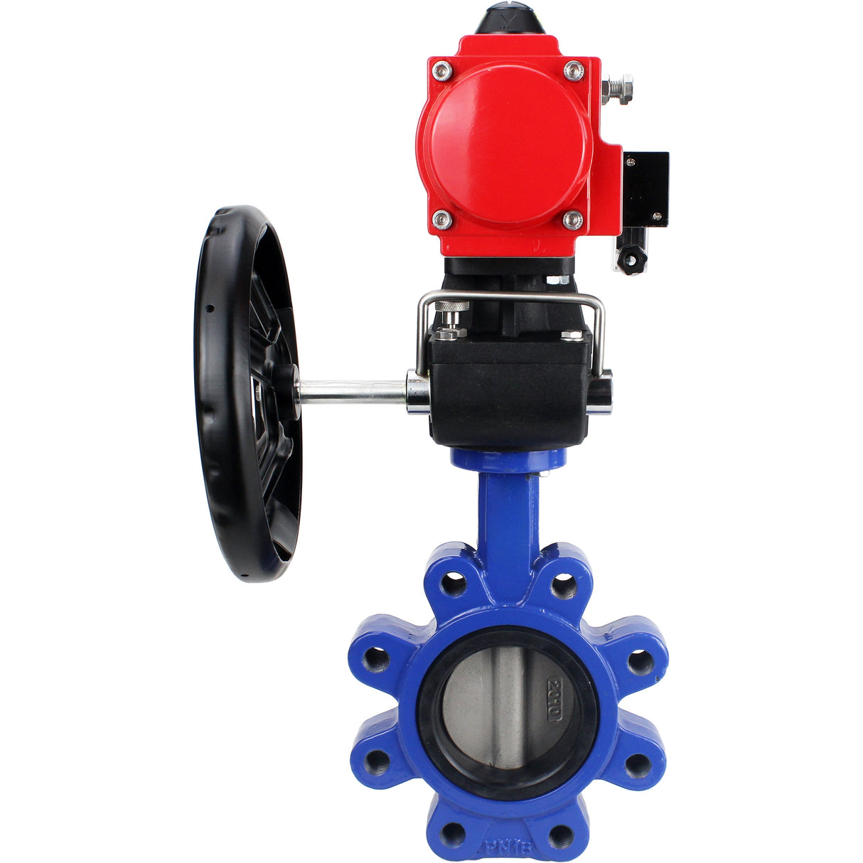 Vanne papillon d'eau Elephant WBV1631N-2W-Fb-H, matériau du corps - fonte QT450, matériau du disque - acier inoxydable AISI 304, joint - NBR, avec actionneur pneumatique double effet PA-DA, 4M310-08 24V, volant MON